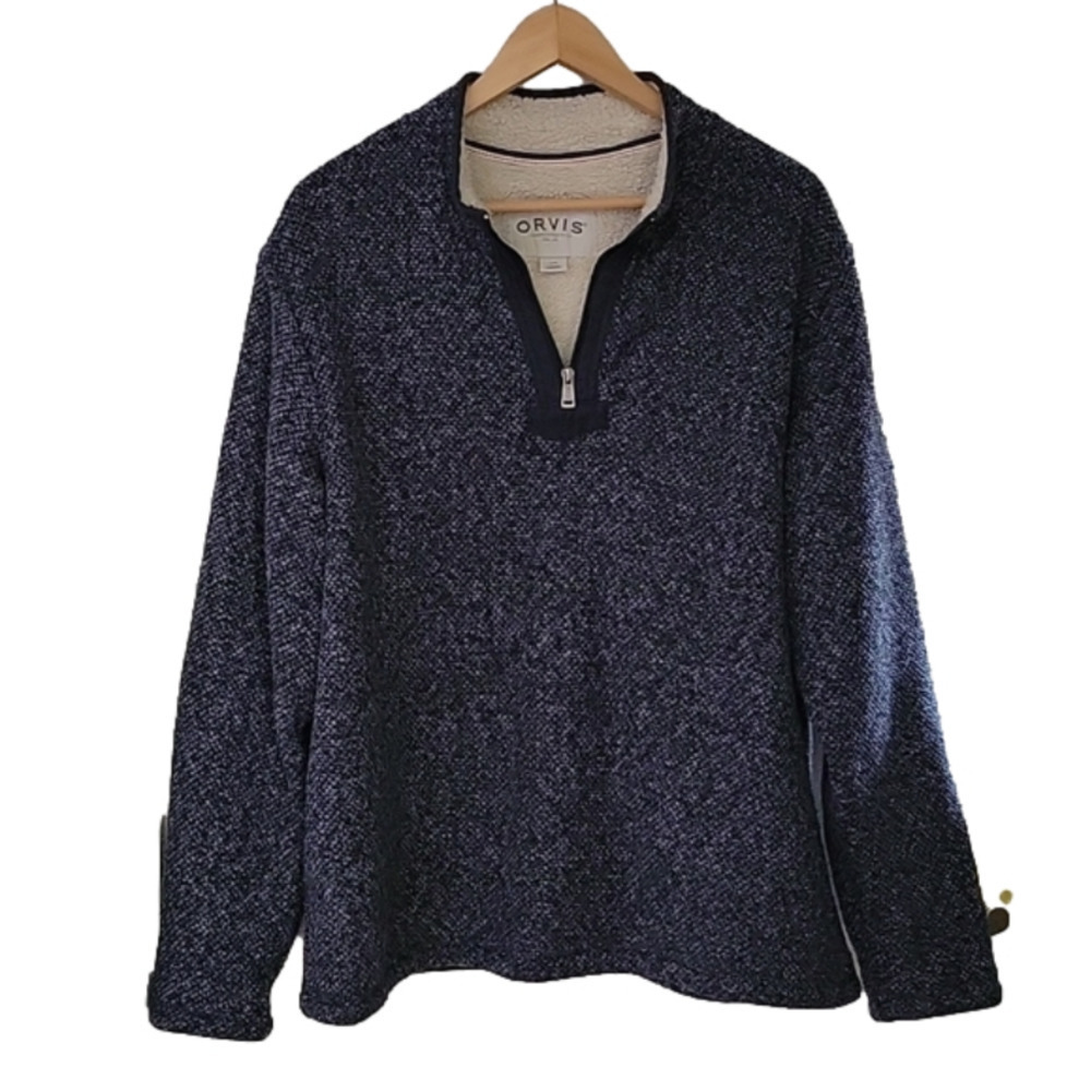 ORVIS Brighton Gray Sherpa Sweatshirt long sleeves quater zip men's mock neck L
